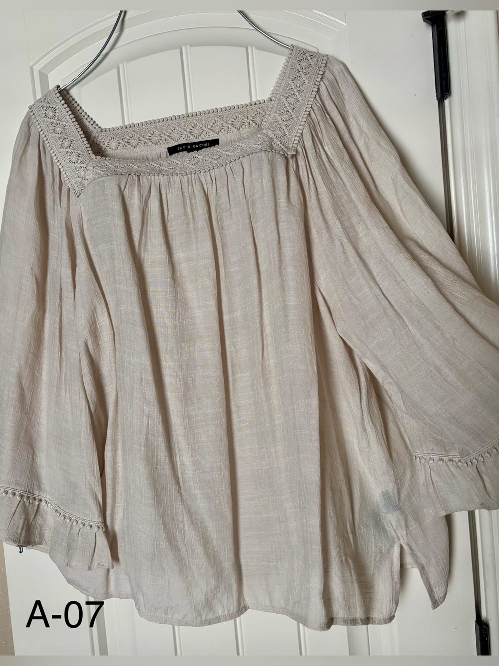 Zac & Rachel Soft Cream Lace-Trim Square Neck w/ Crochet Blouse Size XL - Picture 2 of 10